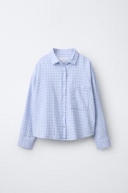 ZARA РУБАШКА В КЛЕТКУ ОВЕРСАЙЗ, ГОЛУБОЙ