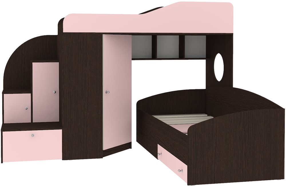 Кровать-чердак КарИВи Кадет 2 Венге Розовый