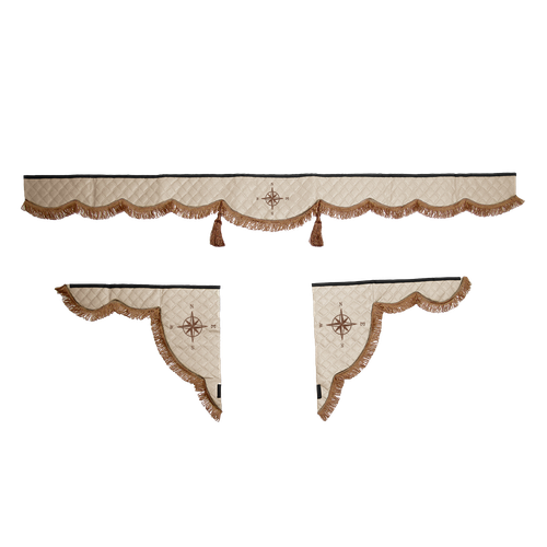 Ламбрекен с косынками универсальные стеганые Роза Ветров (экокожа, бежевый, коричневые кисточки)