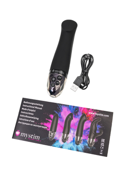 Вибратор Mystim Right on Ron с электростимуляцией, силикон, черный, 16,5 см