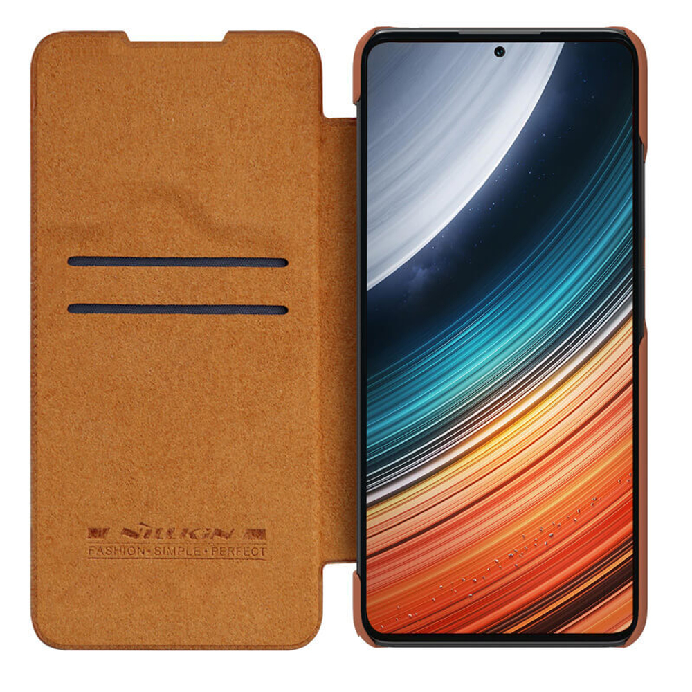 Кожаный чехол-книжка Nillkin Leather Qin Pro c защитой камеры для Xiaomi Poco F4