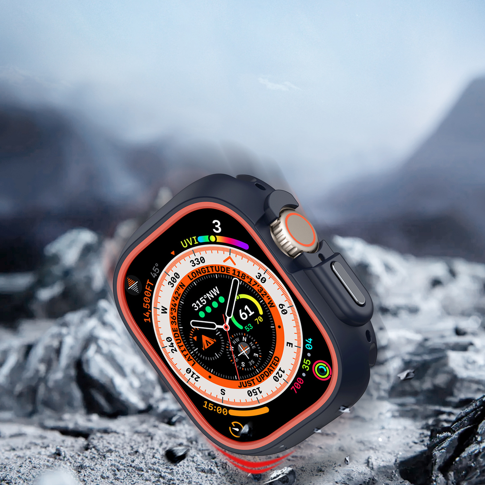 Чехол-бампер для часов Apple Watch Ultra 1 и 2 размер 49мм, темно-синий с оранжевыми вставками (Midnight/Orange) от Dux Ducis, серия Bamo Series Case