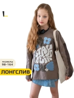 Лонгслив для девочки оверсайз с принтом