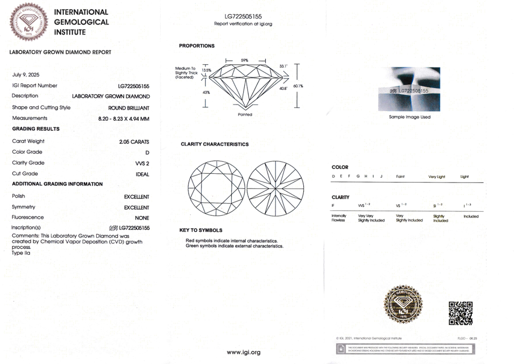 Лабораторно-выращенный бриллиант Кр-57 8.20-8.23 мм D/VVS2 2.05 ct