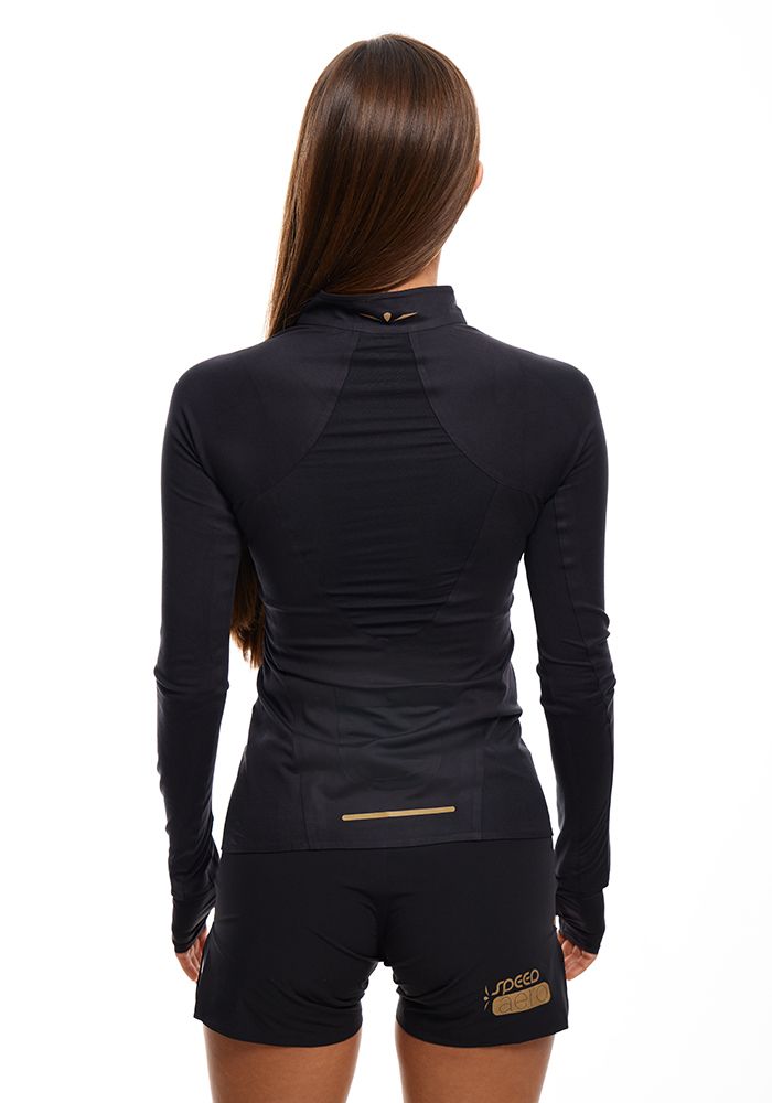 ЛОНГСЛИВ С МЕМБРАННОЙ ВСТАВКОЙ ЖЕНСКИЙ 1/2 ZIP MEMBRANE | BLACK/GOLD