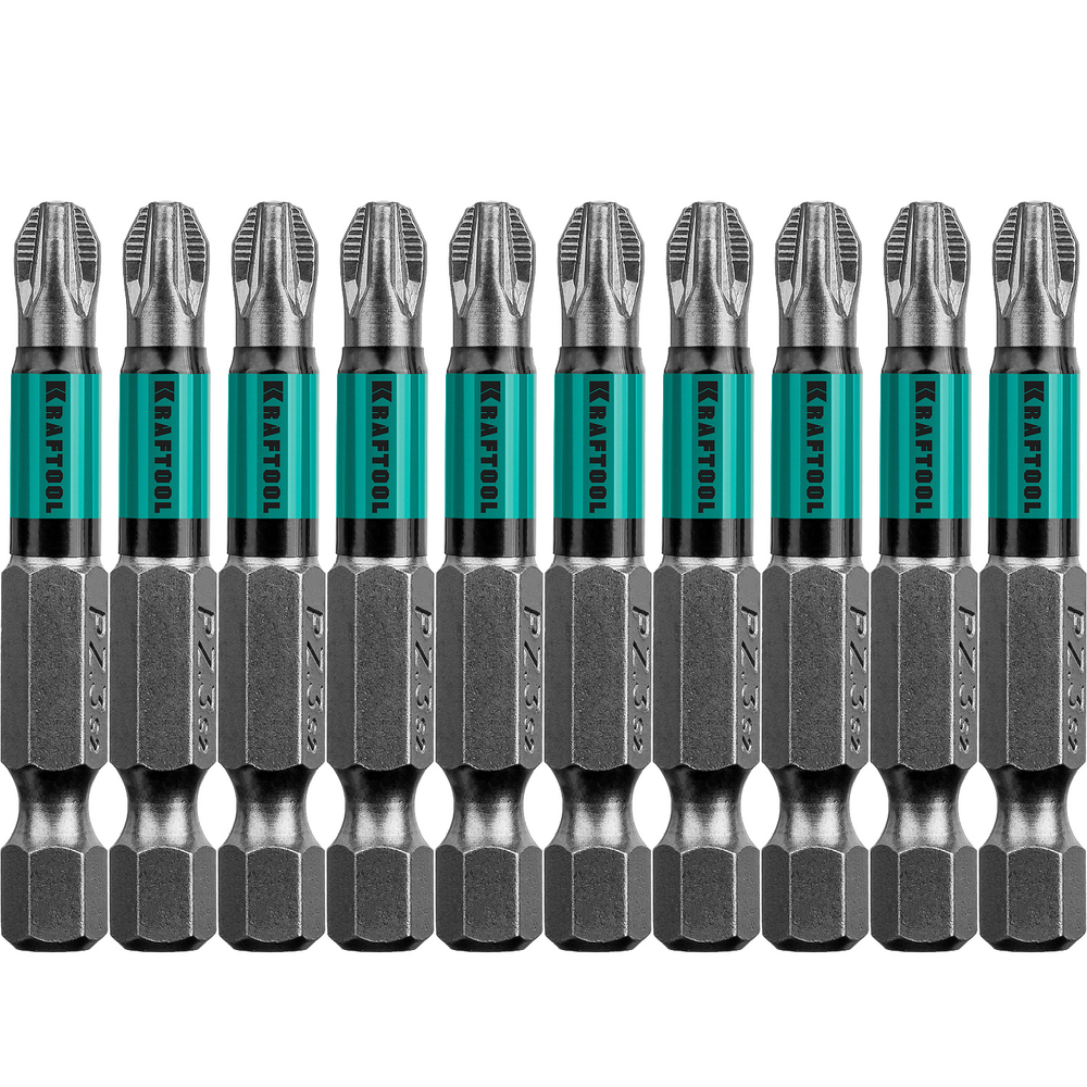 Optimum Line Биты, PZ3, 50 мм, тип хвостовика E 1/4″, 10 шт в блистере, KRAFTOOL