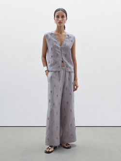 Massimo Dutti Топ из 100% льна с вышивкой из бисера, фиолетовый