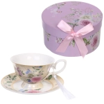 Чайная пара керамическая «Грация» (кружка 220мл+блюдце) в подарочной коробке, кремовая