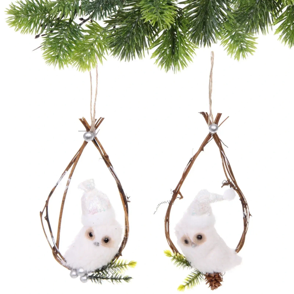 Подвеска «Совушка в колпачке - На веточке» 17 см (в ассортименте), Белый