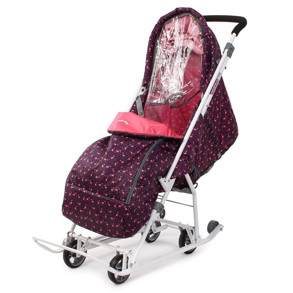 Санки-коляска "Наши Детки 3-1К" с фламинго сливовый