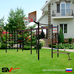 Уличная шведская стенка Sv Sport рукоход х 2 с комплектом турник прямой 2шт У54666К (Брусья/Скамья/Щит баскет/Сетка)