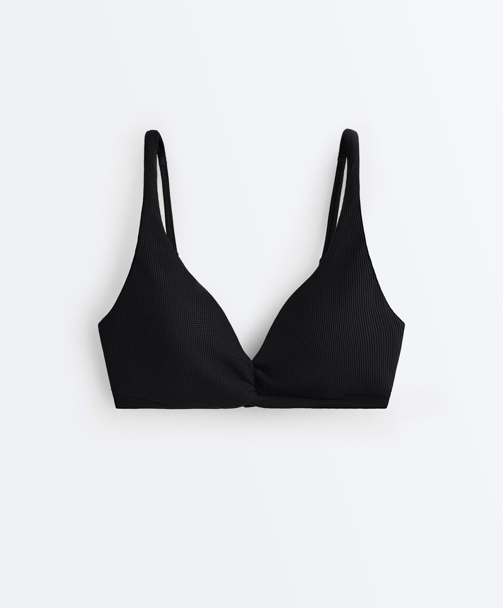 OYSHO Бикини-топ с завязками на шее и узором пике, черный