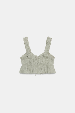 ZARA УКОРОЧЕННЫЙ ТОП С ВОЛАНАМИ, СВЕТЛО-ЗЕЛЕНЫЙ