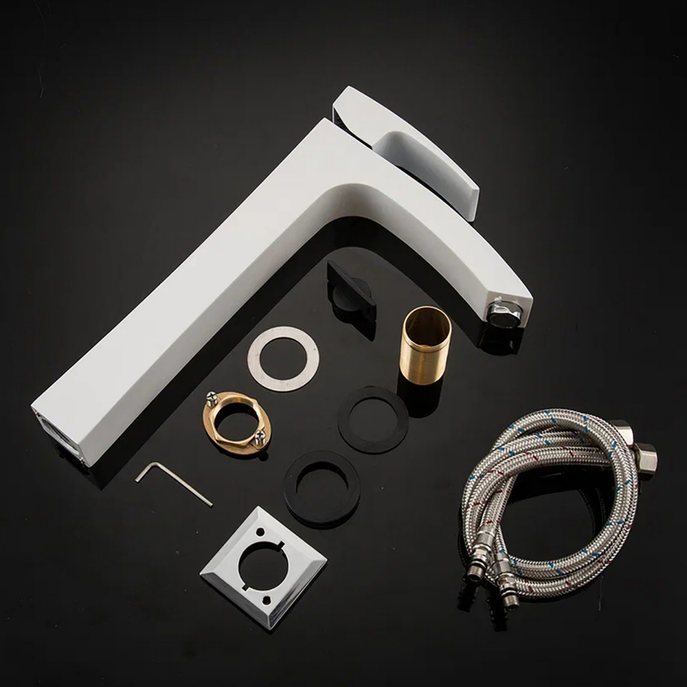 Смеситель для раковины 35к G1007-18 GAPPO высокий, литой, БЕЛЫЙ-ХРОМ