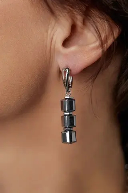 HMG 1273 Silver aqua Серьги гематит арт.0720