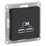 ATLASDESIGN USB РОЗЕТКА A+A, 5В/2,1А, 2х5В/1,05А, механизм, КАРБОН
