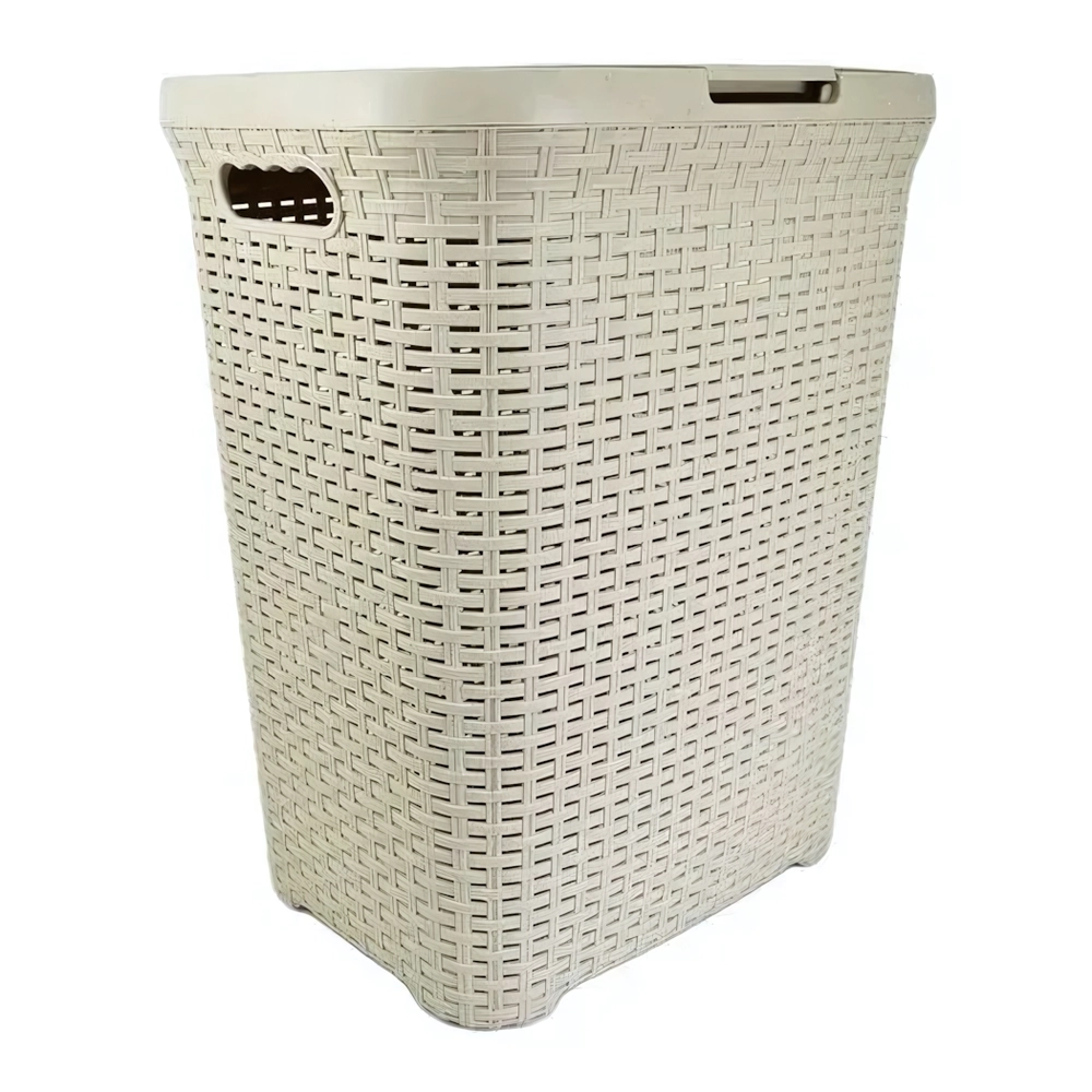 Корзина для белья 60л. с крышкой Ротанг (латте)