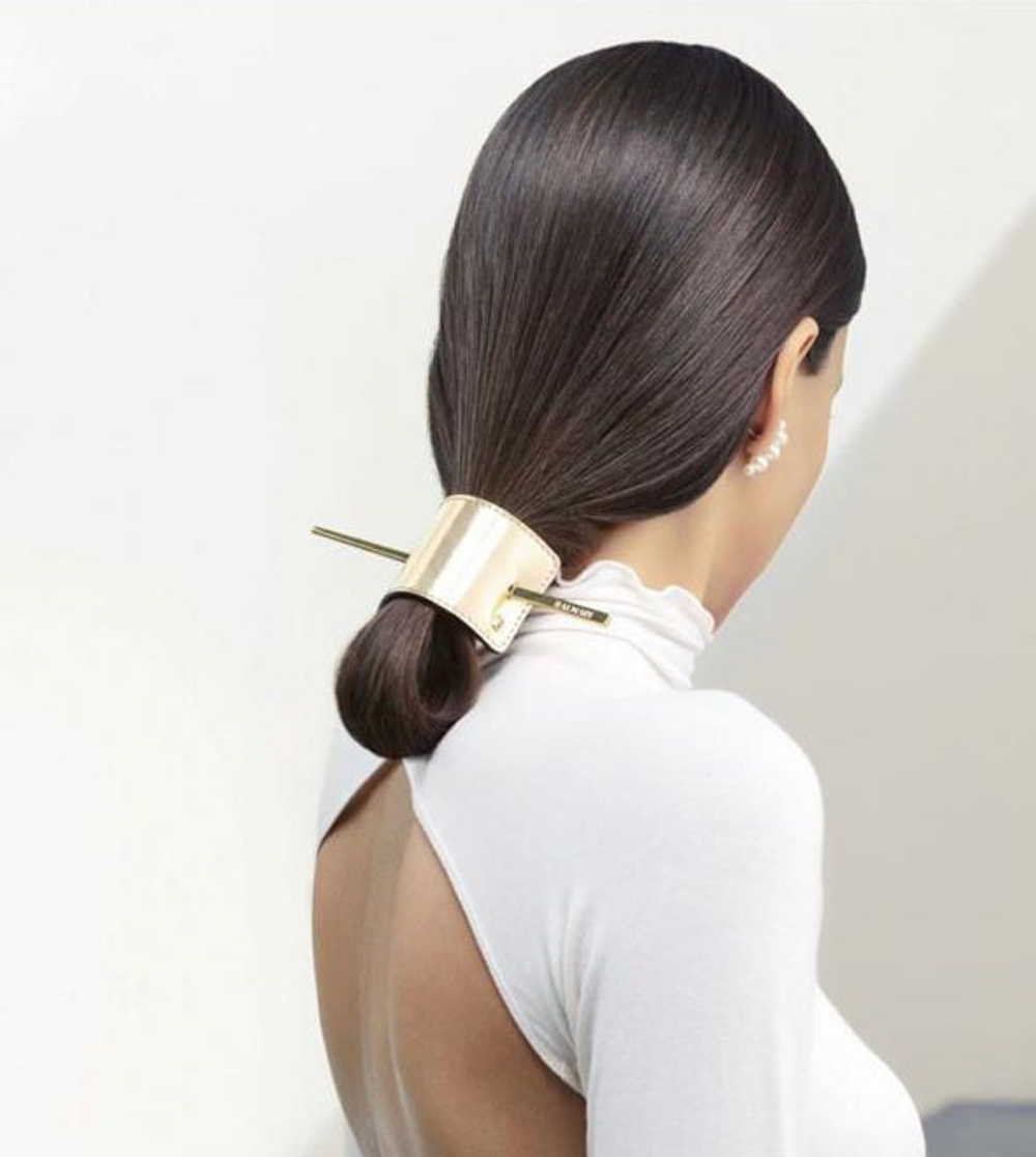 Balmain Hair Couture Заколка из позолоченной кожи Hair Barrette Leather Gold