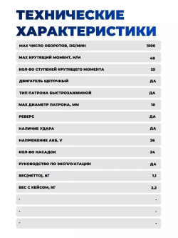 Шуруповерт дрель аккумуляторный / Ударный режим, 21W, 42Нм, 2 АКБ, кейс с аксессуарами