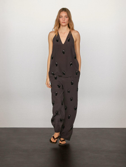 Massimo Dutti Брюки из струящейся ткани с цветочными деталями, антрацитово-серый