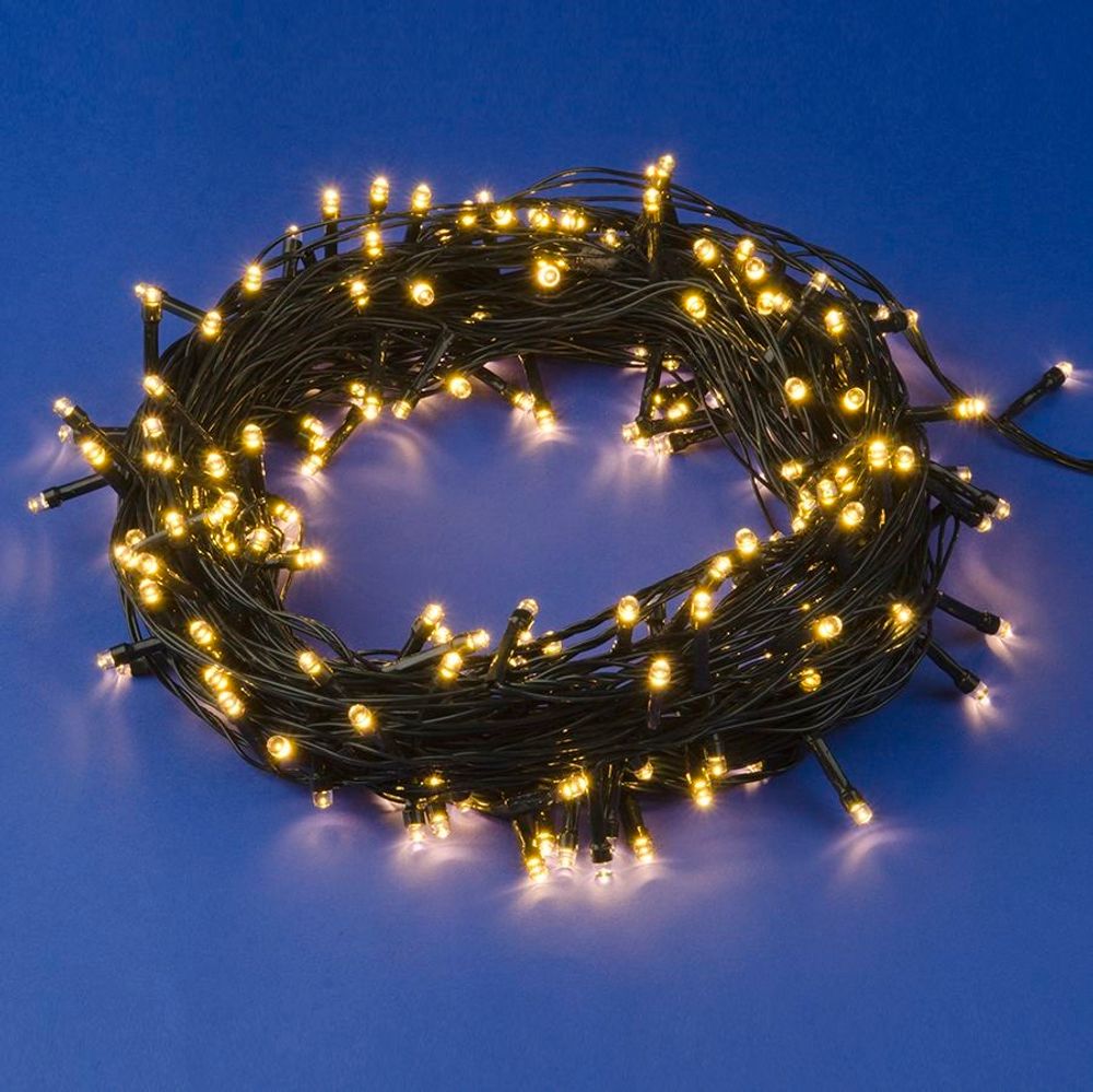 ULD-S2000-200-DGA WARM WHITE IP20 Гирлянда светодиодная. 20м. 200 светодиодов. Теплый белый свет. Провод зеленый. ТМ Uniel