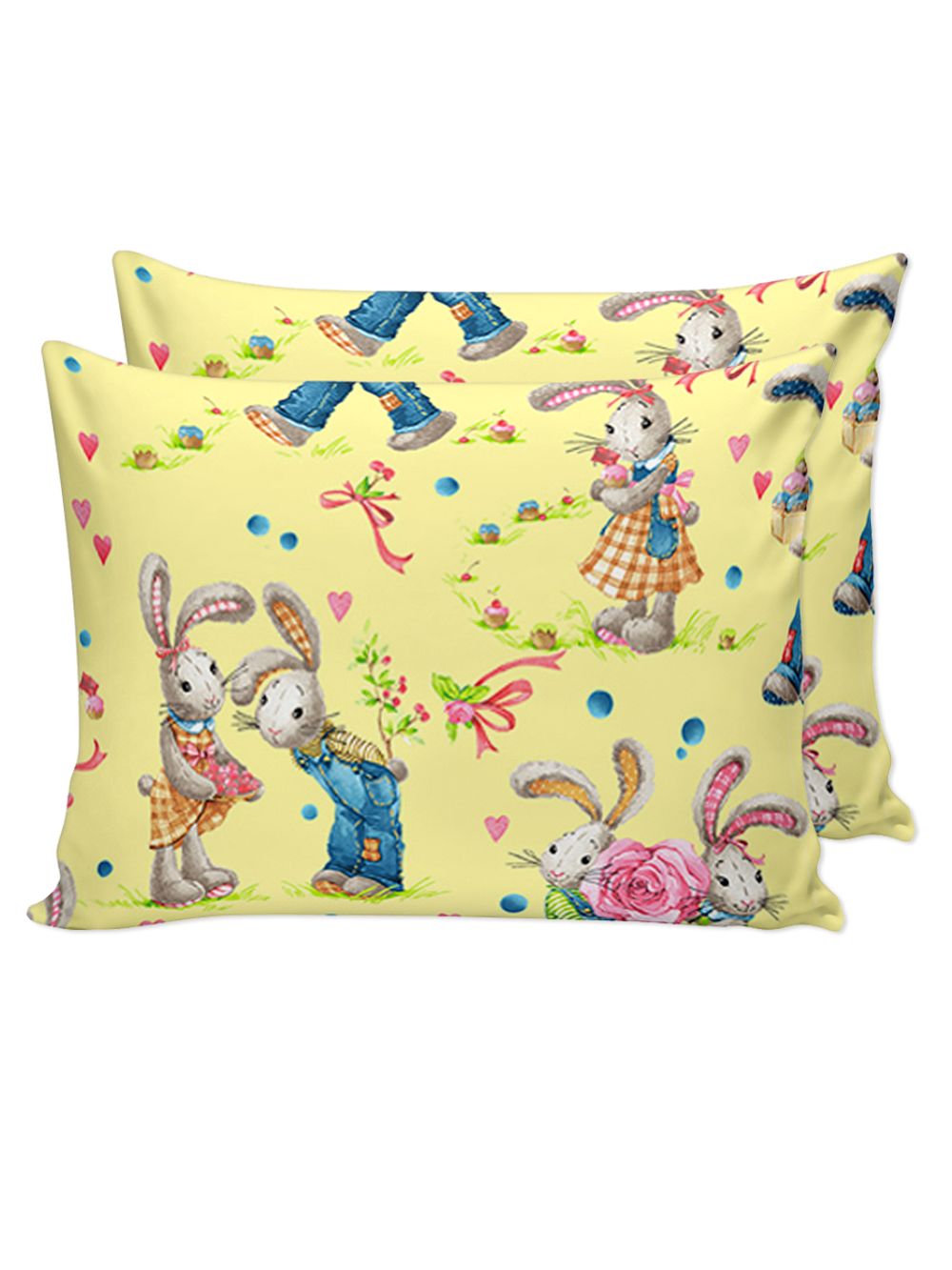 Постельное белье перкаль Сказка "Зайчики/Нежность" 2-спальное Наволочка 50х70 см 2 шт Простынь на резинке 160x200 см Пододеяльник 175x215 см