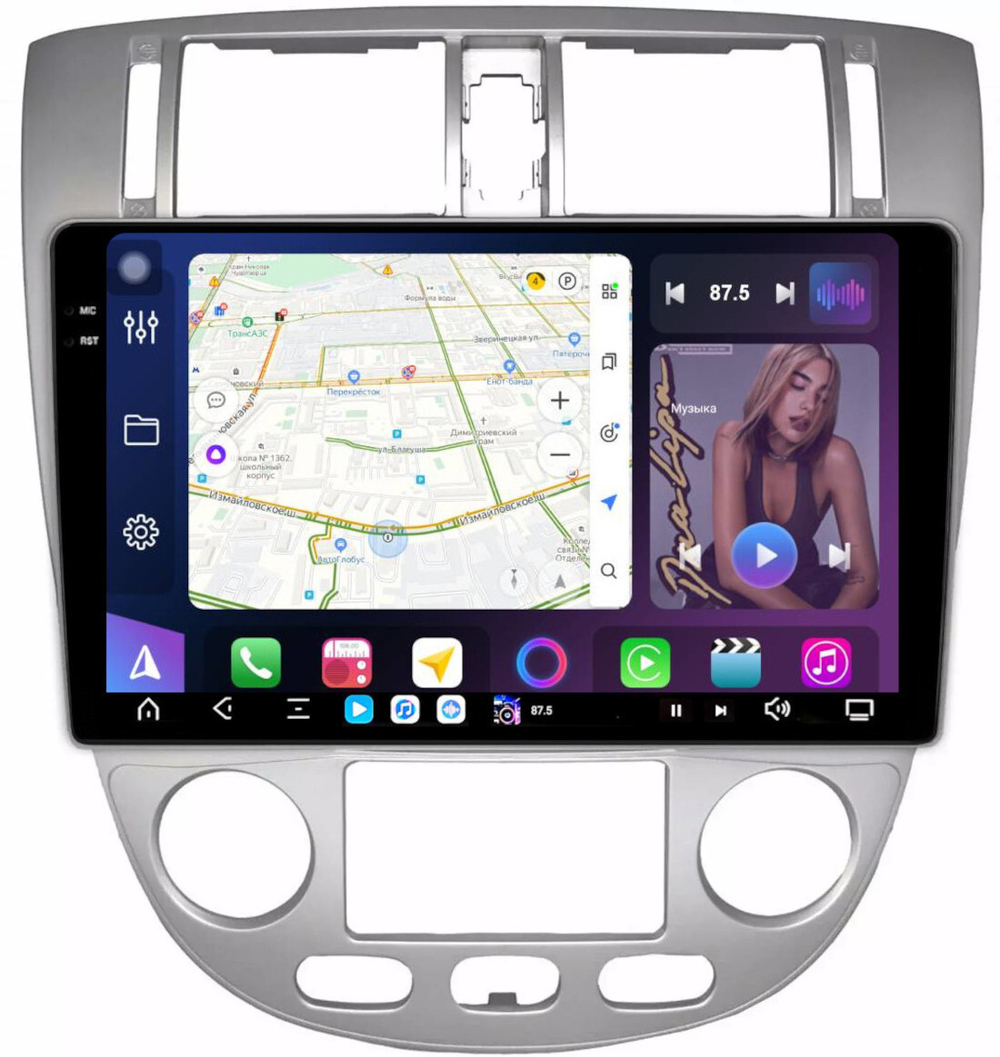 Магнитола для Chevrolet Lacetti седан/универсал, Daewoo Gentra (климат, рамка серебро) - FarCar XXL3014M монитор 10.36" 2K QLED на Android 14, TS20, 8+256Гб, CarPlay, 4G SIM-слот