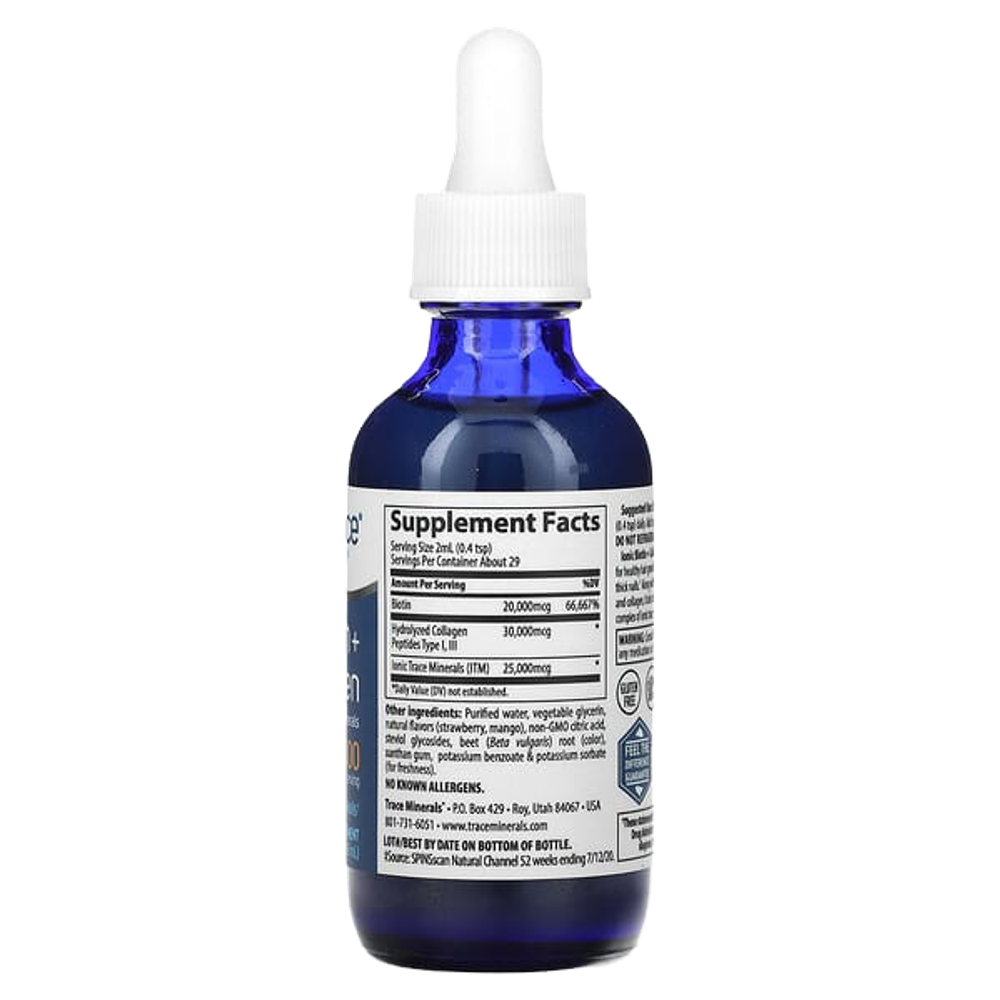 Trace Minerals Ionic Biotin + Collagen 59ml, Биотин + Коллаген