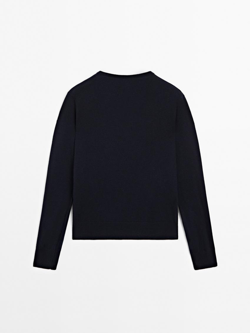 Massimo Dutti Свитер из смесовой шерсти с V-образным вырезом, темно-синий