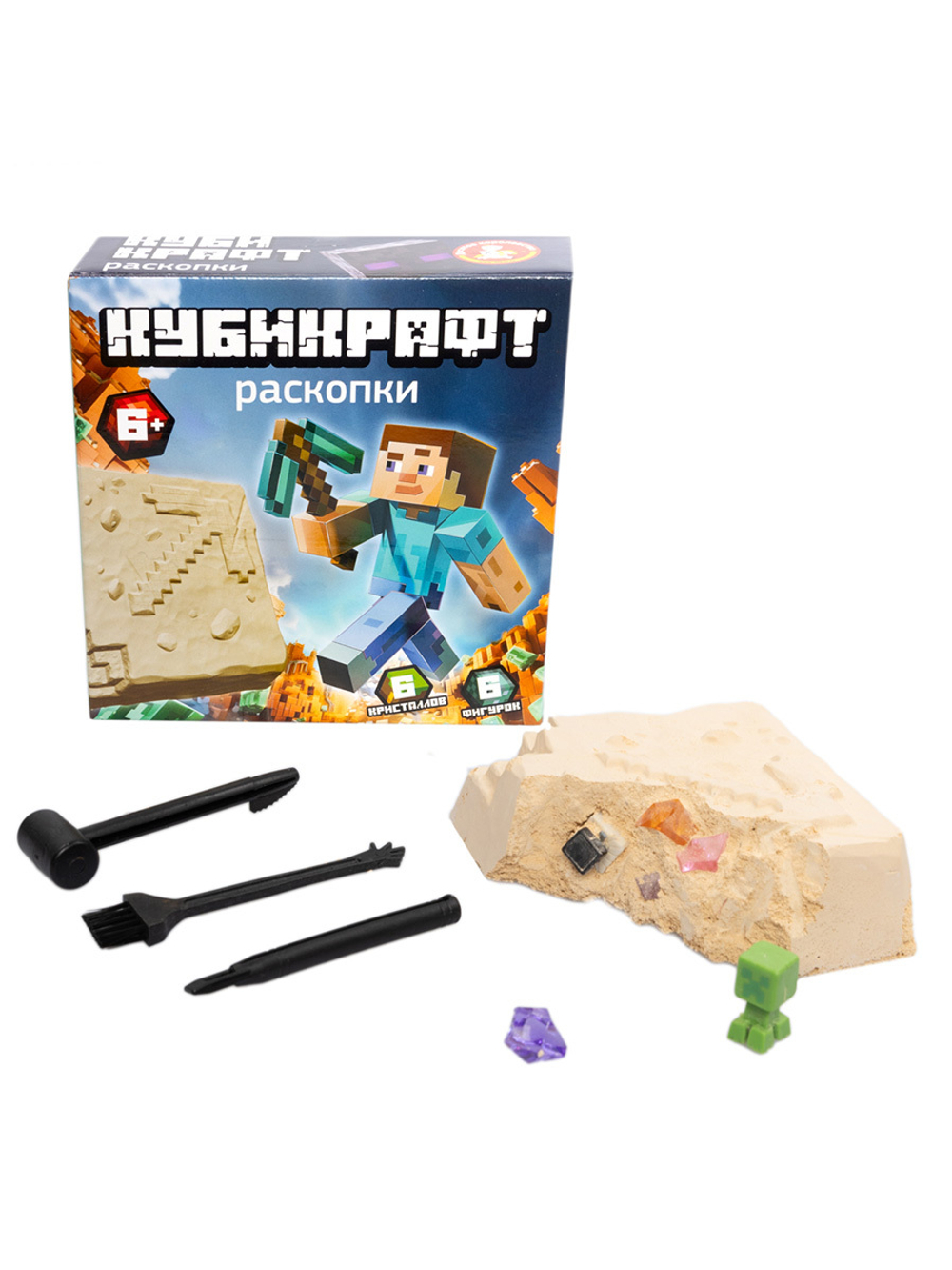 Раскопки КУБИКРАФТ (6 фигур, 6 крист,, инструмент)