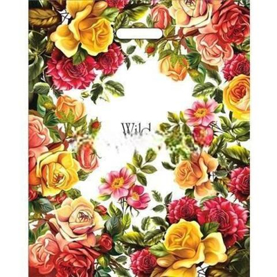 Пакет с прорубной ручкой ПВД 40х50 (80 мкм) "Дикая роза" (50/500 шт.) Интерпак