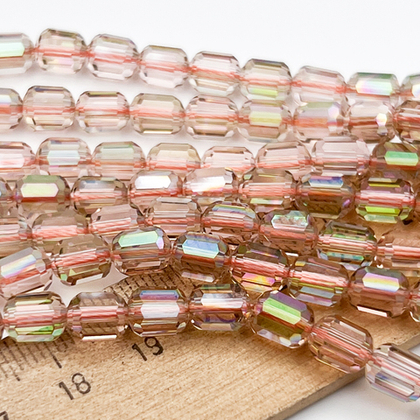 Бусина Бочонок, стекло, цвет персиковый, размер 7,5*5,7 мм, цена за 12-13 шт (1/4 нити)