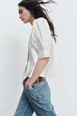 ZARA РУБАШКА С ВЫШИВКОЙ — ZW COLLECTION, ЭКРЮ