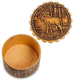 Народные промыслы BST-114/ 2 Шкатулка «Лось» мал. (береста)