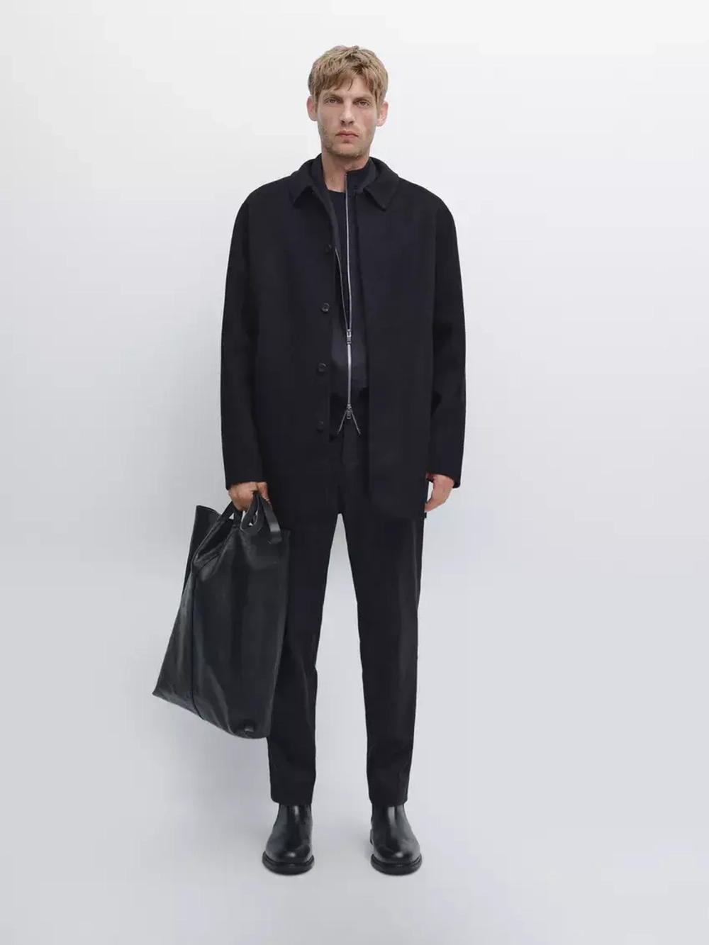 Massimo Dutti Короткое пальто из смесовой шерсти, темно-синий