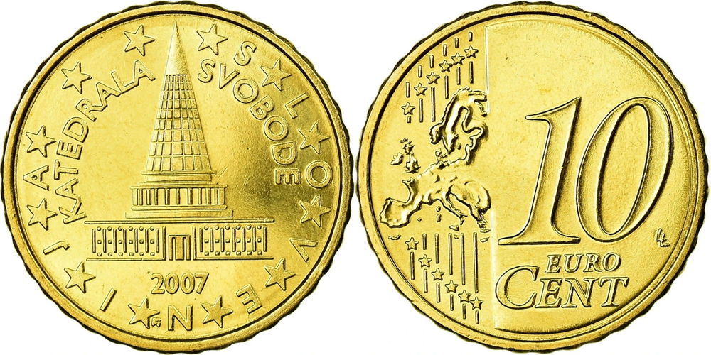 Словения 10 евроцентов, 2007-2023 парламент Словении XF