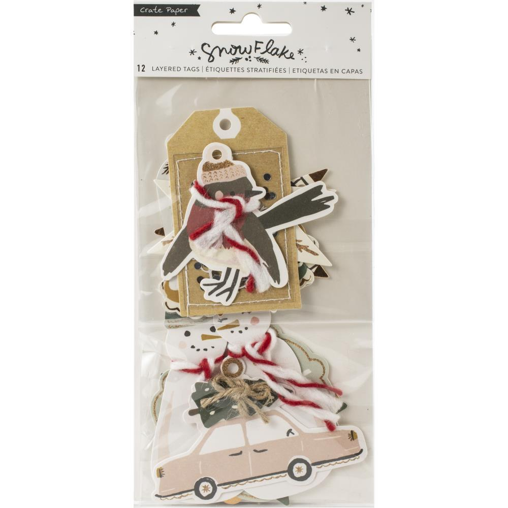 Теги-высечки  Crate Paper Snowflake Layered Tags 12/Pkg