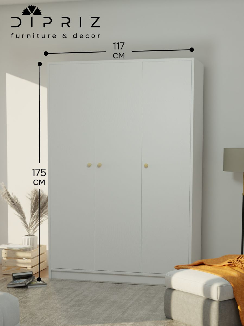 Шкаф 117х55х175, Марм, распашной, для одежды, в прихожую, ванную, белый, Dipriz