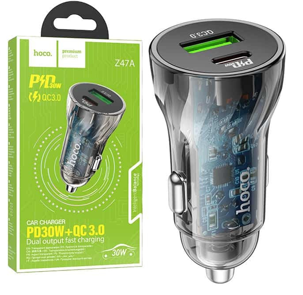 Автомобильный адаптер питания HOCO Z47A QC 3.0+ 30W PD (черный)