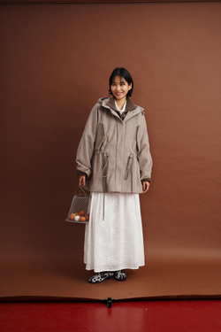 Парка из смесовой ткани, бежевая елочка