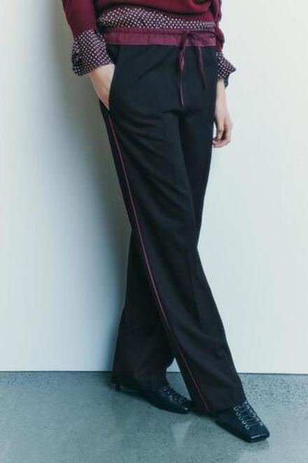 ZARA БРЮКИ С КОНТРАСТНЫМ ПОЯСОМ — ZW COLLECTION, ЧЕРНЫЙ