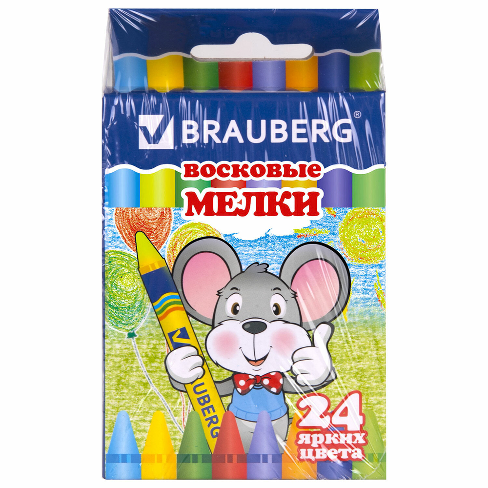 Восковые мелки BRAUBERG набор 24 цвета (12 штук в упаковке)