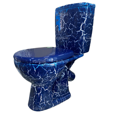 Унитаз-компакт Rosa Уют синий кракелюр (арматура и сиденье, косой выпуск)