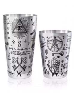 Шейкер Lumian Kenko Boston Alchemy Tin & Half Tin, 18-28 oz, серебро с гравировкой