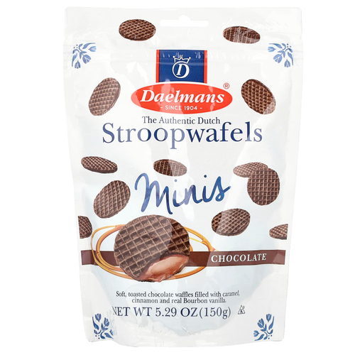 Daelmans, мини-строопвафли, с шоколадным вкусом, 150 г (5,29 унции)
