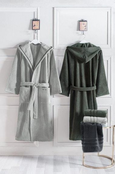 Халат мужской Stripe хаки с капюшоном SOFT COTTON