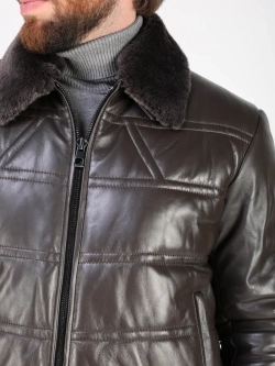 Куртка пуховик из натуральной кожи короткая