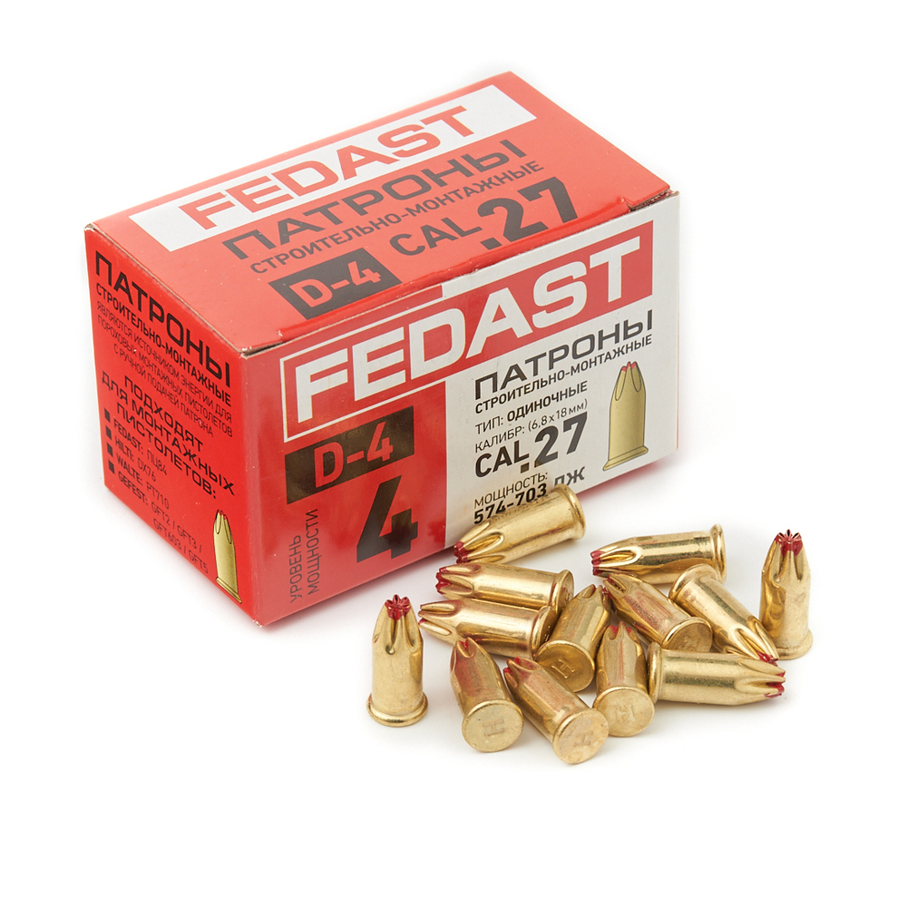 Монтажный патрон калибра Д-4 (6,8х18 мм, 100 шт/уп, красный) FEDAST Монтажный патрон калибра Д-4 (6,8х18 мм, 100 шт/уп, красный) FEDAST