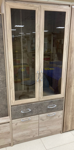 Стеллаж Дакота №2 серый крафт/тиз серый + полки (стекло)