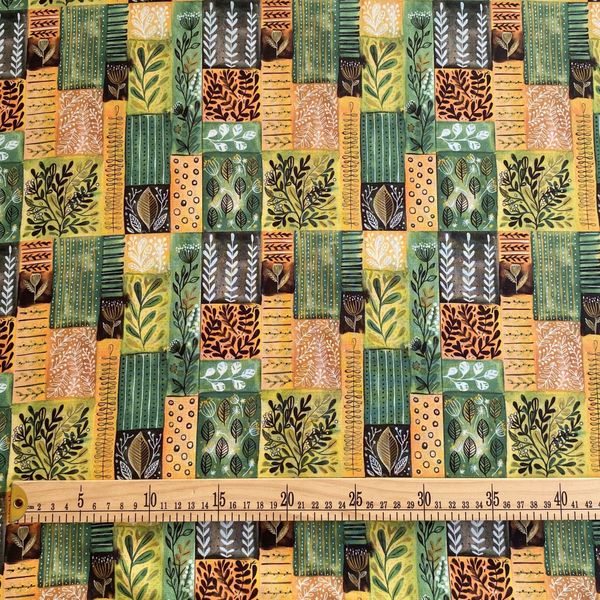 БОТАНИЧЕСКИЙ ПЭЧВОРК, ЗЕЛЕНЫЙ, 100% хлопок Handmade Fabrics 2